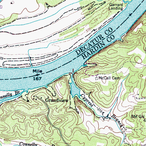 Topographic Map of Cypress Branch, TN
