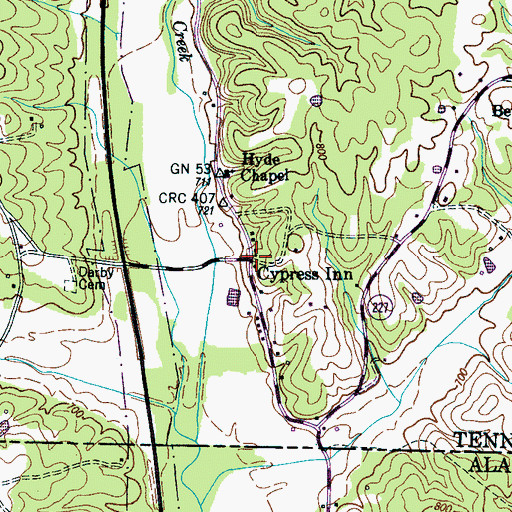 Topographic Map of Cypress Inn, TN