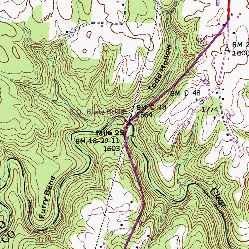 Topographic Map of D O Beaty Bridge, TN