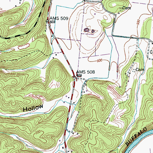 Topographic Map of Dabbs Hollow, TN