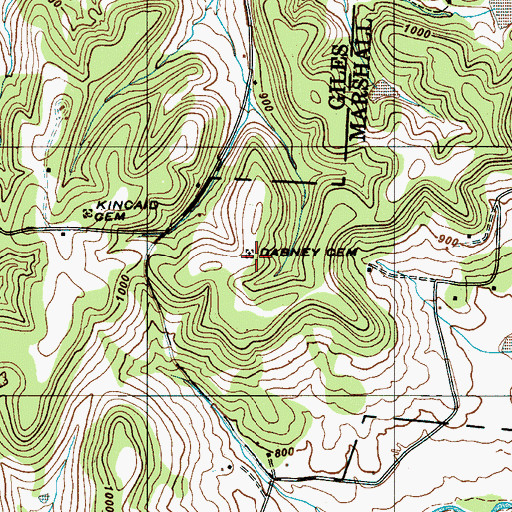 Topographic Map of Dabney Cemetery, TN