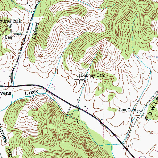Topographic Map of Dabney Cemetery, TN