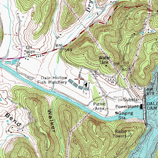 Topographic Map of Dale Hollow National Fish Hatchery, TN