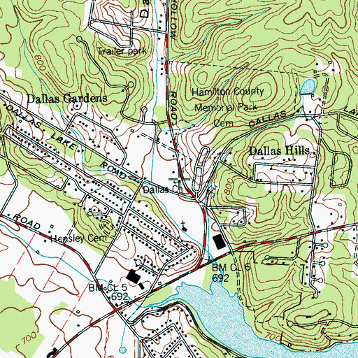 Topographic Map of Dallas Church, TN