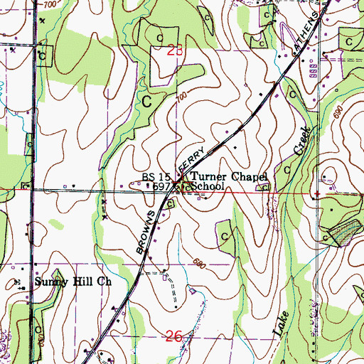 Topographic Map of Turner Chapel School, AL