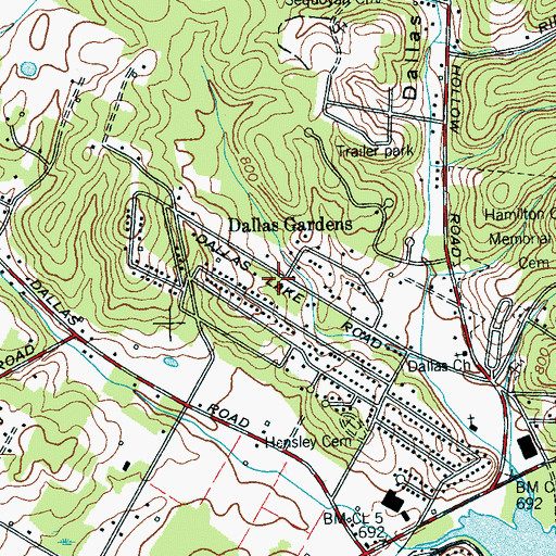 Topographic Map of Dallas Gardens, TN