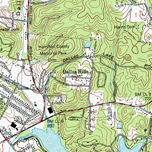 Topographic Map of Dallas Hills, TN