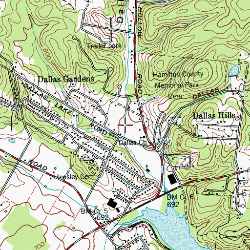 Topographic Map of Dallas Hollow, TN