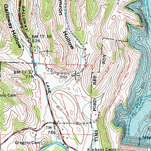 Topographic Map of Damron Hollow, TN