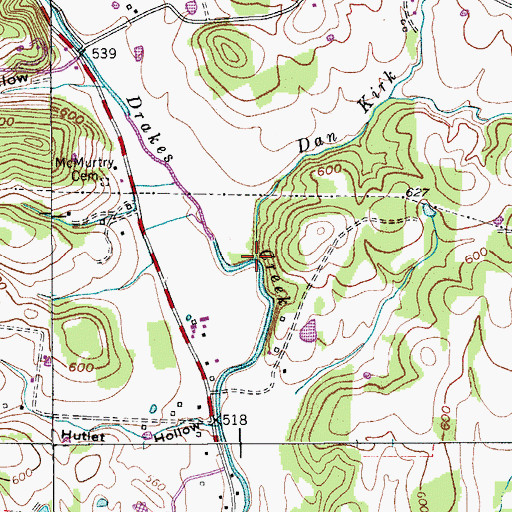 Topographic Map of Dan Kirk Branch, TN