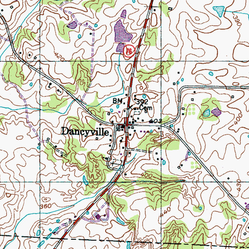Topographic Map of Dancyville, TN