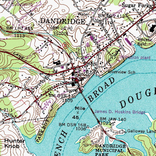 Topographic Map of Dandridge, TN