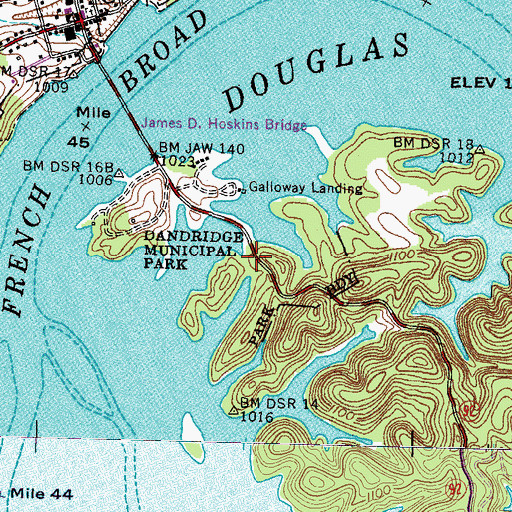 Topographic Map of Dandridge Municipal Park, TN