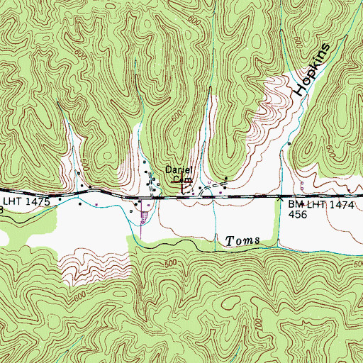 Topographic Map of Daniel Cemetery, TN
