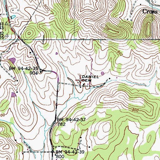 Topographic Map of Daniel Cemetery, TN