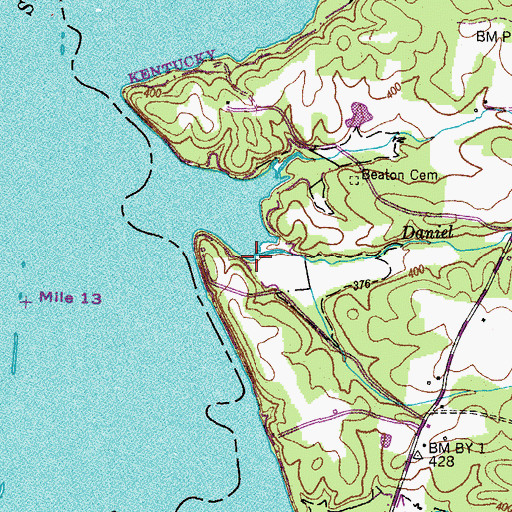 Topographic Map of Daniel Creek, TN