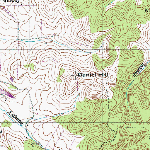 Topographic Map of Daniel Hill, TN
