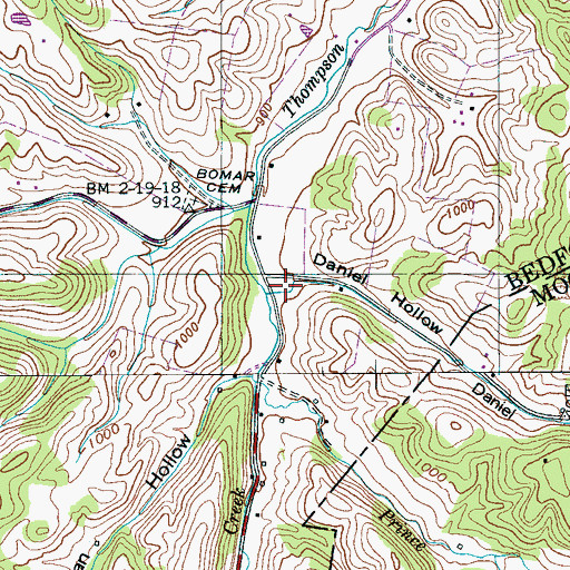 Topographic Map of Daniel Hollow, TN