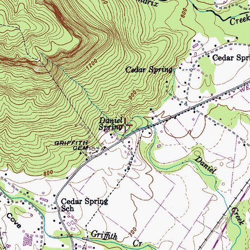 Topographic Map of Daniel Spring, TN