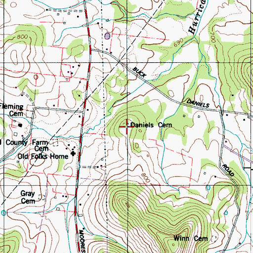 Topographic Map of Daniels Cemetery, TN