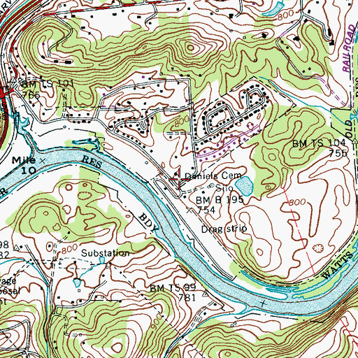 Topographic Map of Daniels Cemetery, TN