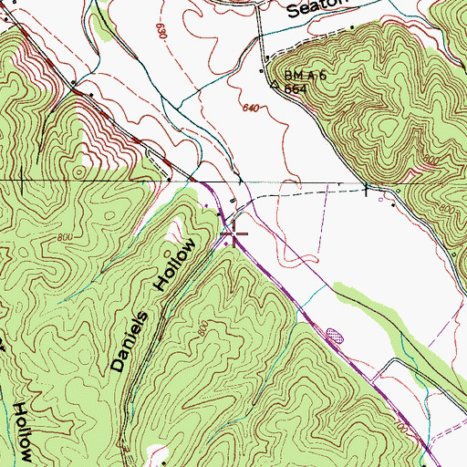 Topographic Map of Daniels Hollow, TN