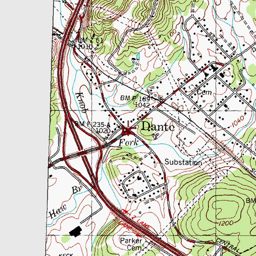 Topographic Map of Dante, TN