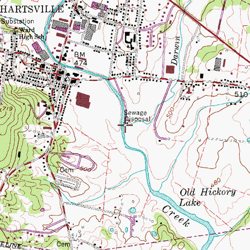 Topographic Map of Darwin Branch, TN