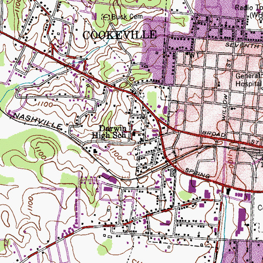 Topographic Map of Darwin High School, TN
