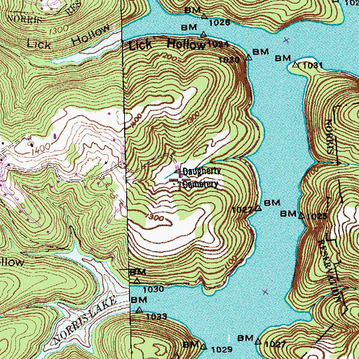 Topographic Map of Daugherty Cemetery, TN