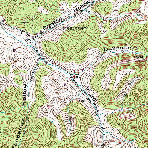 Topographic Map of Davenport Hollow, TN