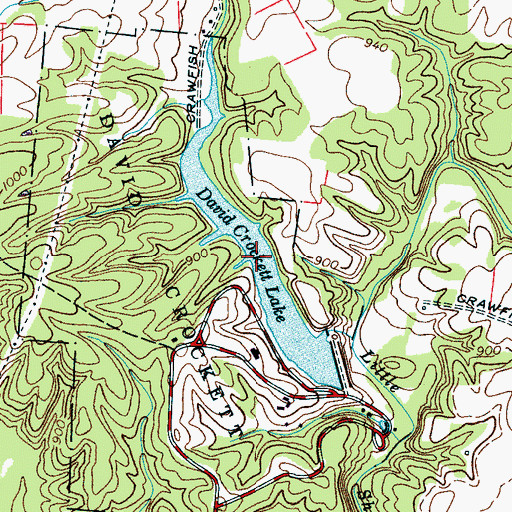 Topographic Map of David Crockett Lake, TN
