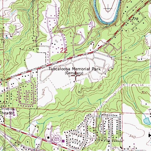 Topographic Map of Tuscaloosa Memorial Park, AL