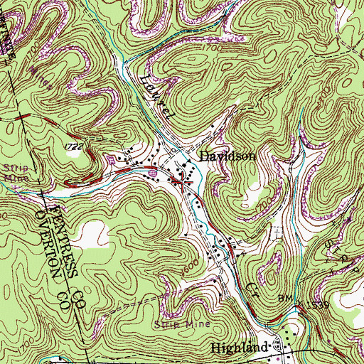 Topographic Map of Davidson, TN