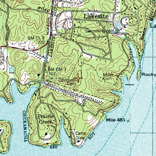 Topographic Map of Davidson Cemetery, TN