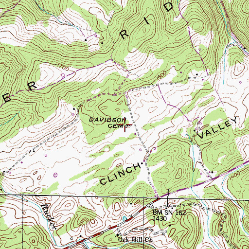 Topographic Map of Davidson Cemetery, TN