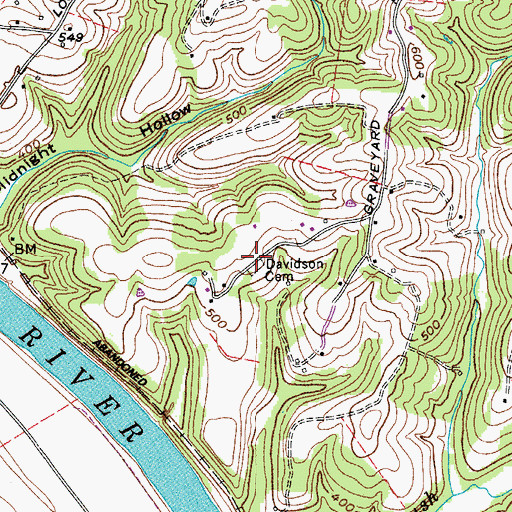 Topographic Map of Davidson Cemetery, TN