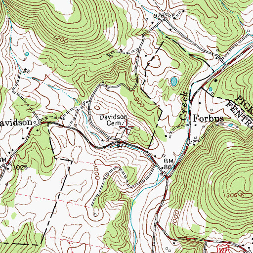 Topographic Map of Davidson Cemetery, TN