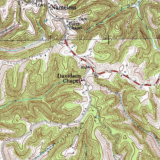 Topographic Map of Davidson Chapel, TN