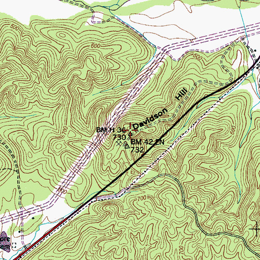 Topographic Map of Davidson Hill, TN