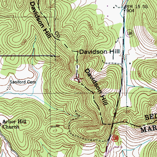 Topographic Map of Davidson Hill, TN