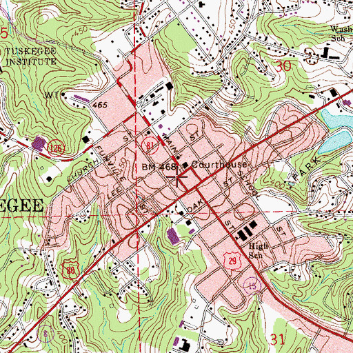 Topographic Map of Tuskegee, AL