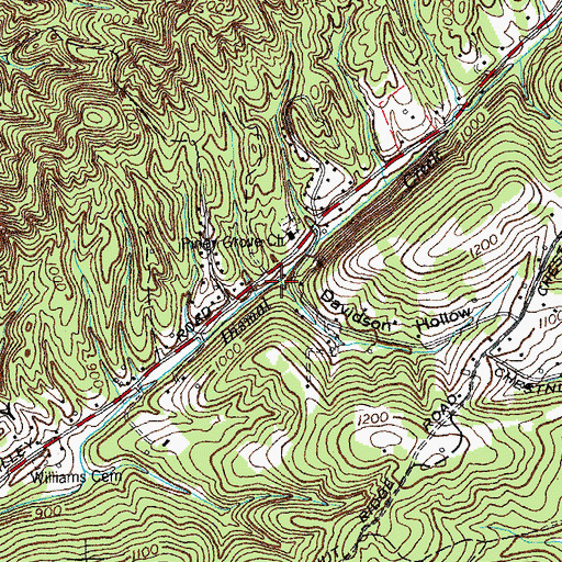 Topographic Map of Davidson Hollow, TN