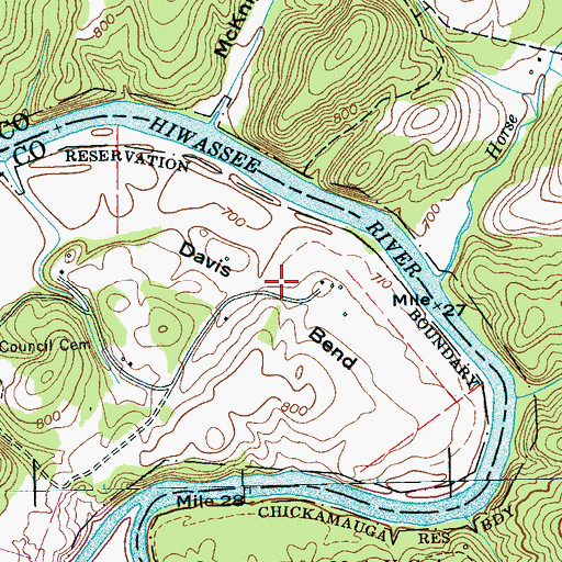 Topographic Map of Davis Bend, TN