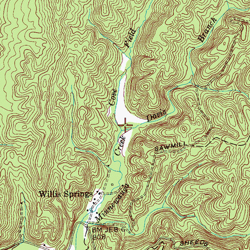Topographic Map of Davis Branch, TN