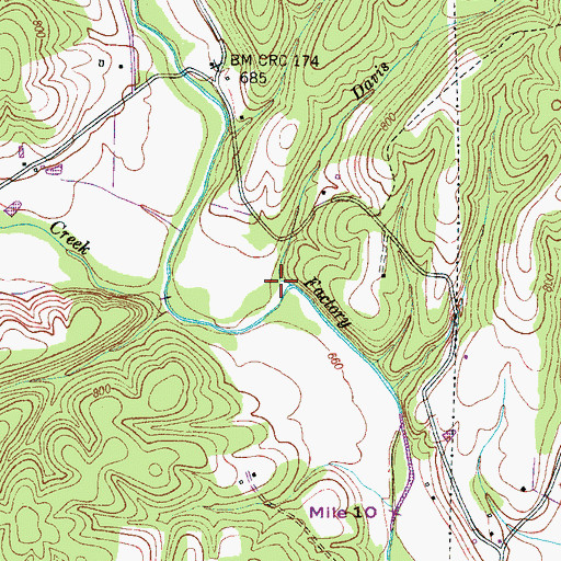 Topographic Map of Davis Branch, TN