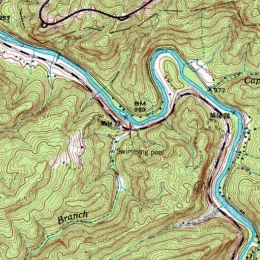 Topographic Map of Davis Branch, TN