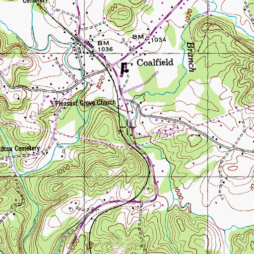 Topographic Map of Davis Branch, TN