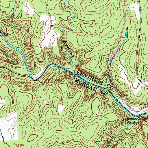 Topographic Map of Davis Branch, TN