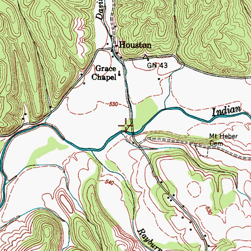 Topographic Map of Davis Branch, TN